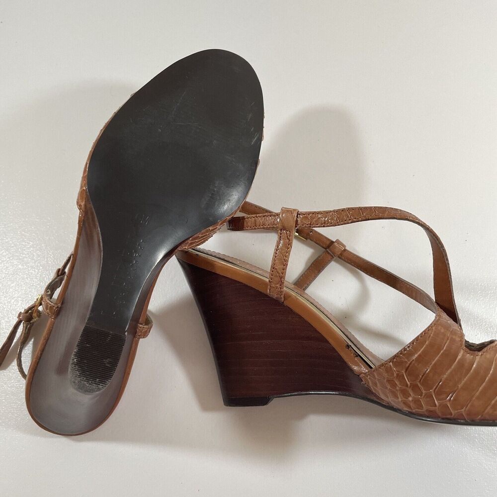 Womens Size 6 Ralph Lauren Brown Slingback Closed Toe Wedge Heel Snakeskin - Picture 13 of 16